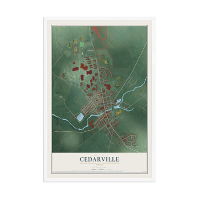 Map of Cedarville, Ohio, 12 x 18 inch print in a white wood frame