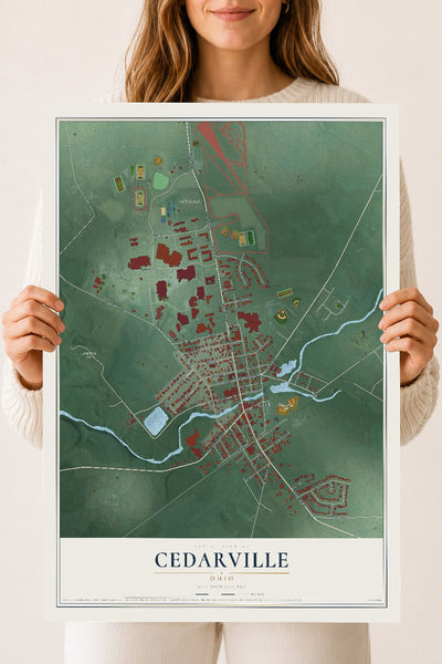 Map of Cedarville, Ohio, 18 x 24 inch unframed archival matte print