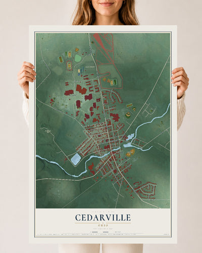 Map of Cedarville, Ohio, 24 x 36 inch unframed archival matte print