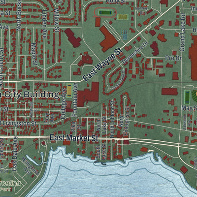Close-up of the map of Celina, Ohio print showing street and building detail