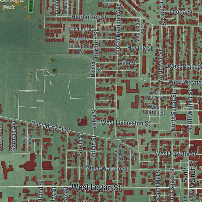 Second close-up of the map of Celina, Ohio print showing more streets and buildings