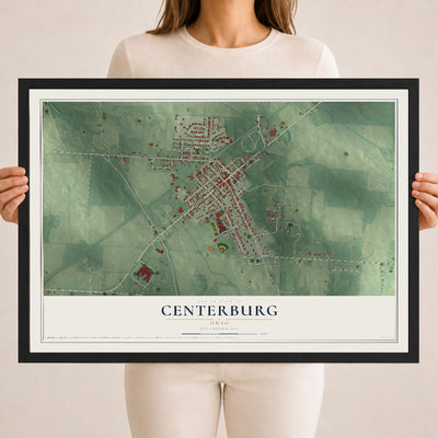 Map of Centerburg, Ohio, 18 x 24 inch print in a black wood frame