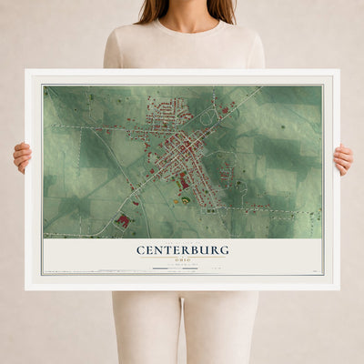 Map of Centerburg, Ohio, 24 x 36 inch print in a white wood frame