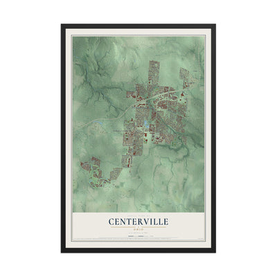 Map of Centerville, Ohio, 12 x 18 inch print in a black wood frame