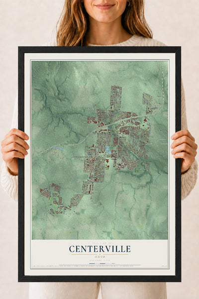 Map of Centerville, Ohio, 18 x 24 inch print in a black wood frame