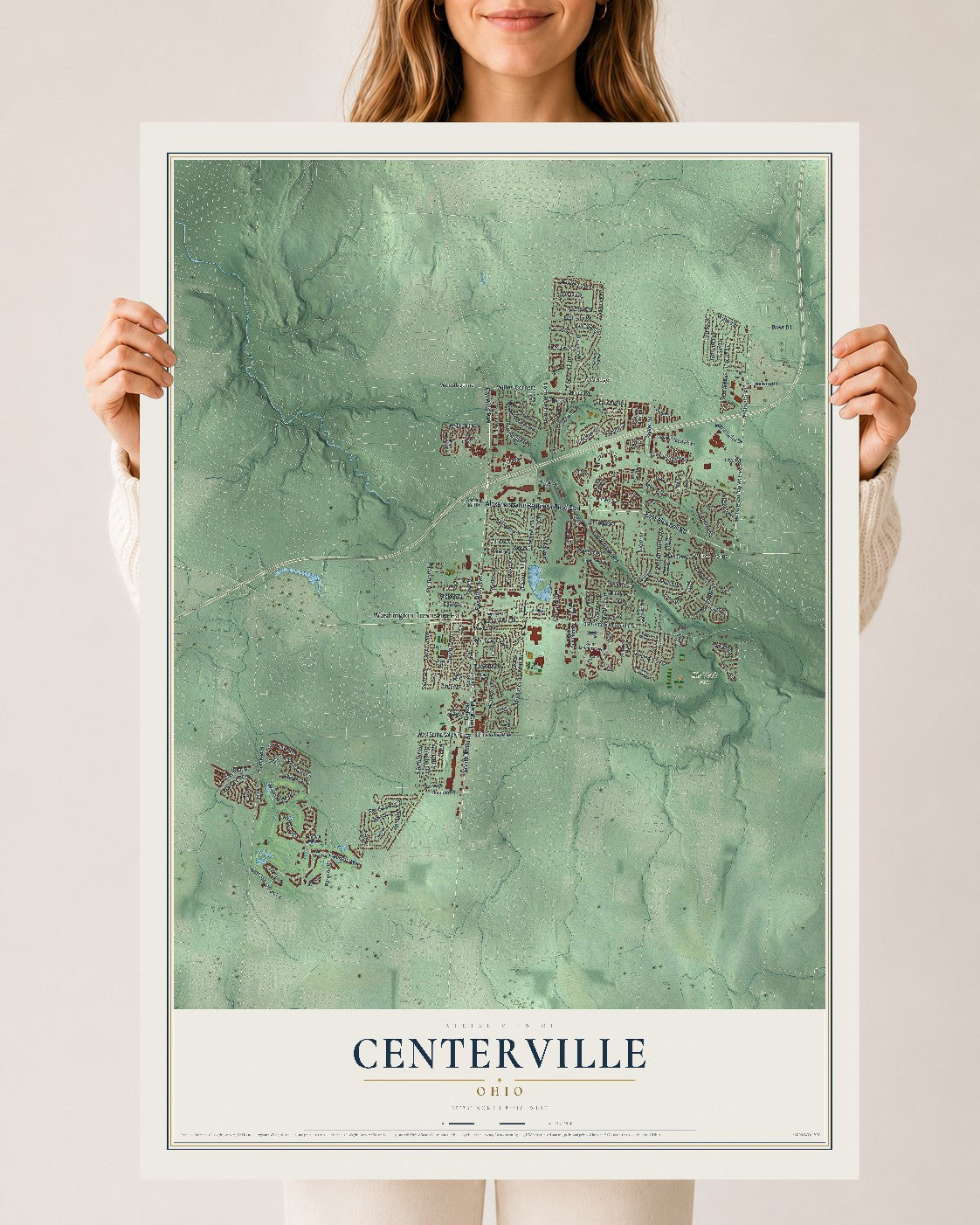 Map of Centerville, Ohio, 24 x 36 inch unframed archival matte print