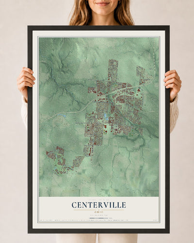 Map of Centerville, Ohio, 24 x 36 inch print in a black wood frame