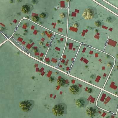 Close-up of the map of Centerville (Thurman), Ohio print showing street and building detail