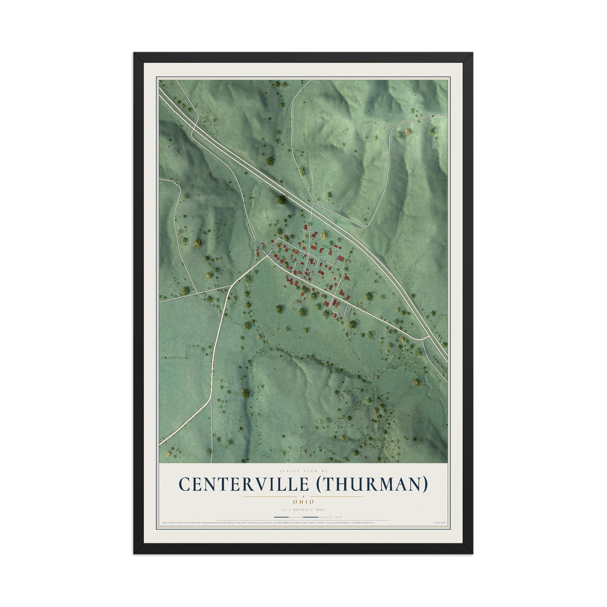 Map of Centerville (Thurman), Ohio, 12 x 18 inch print in a black wood frame