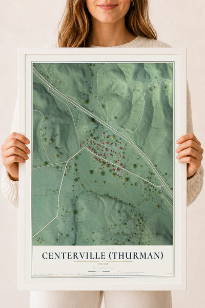 Map of Centerville (Thurman), Ohio, 18 x 24 inch print in a white wood frame