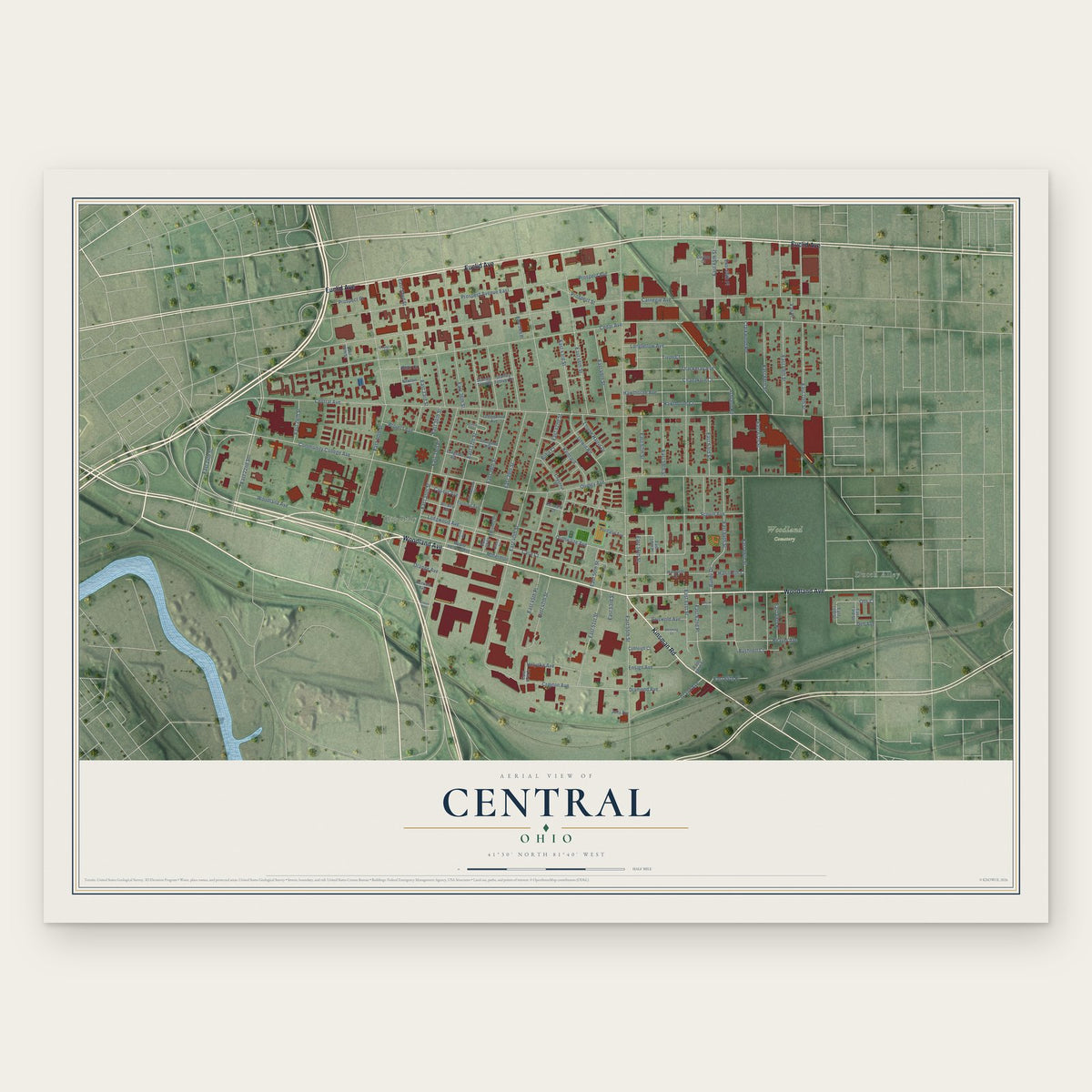 Central, Ohio map print, the full design