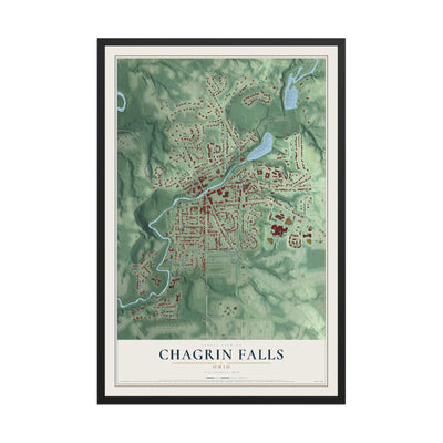 Map of Chagrin Falls, Ohio, 12 x 18 inch print in a black wood frame