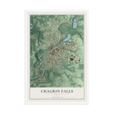 Map of Chagrin Falls, Ohio, 12 x 18 inch print in a white wood frame