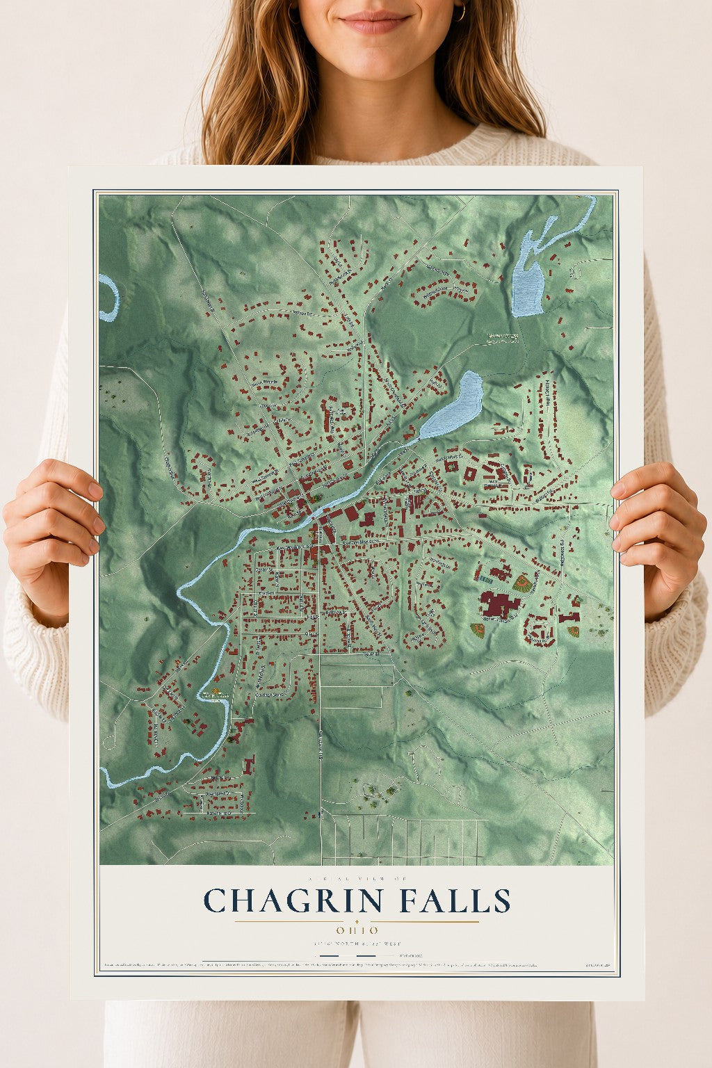 Map of Chagrin Falls, Ohio, 18 x 24 inch unframed archival matte print