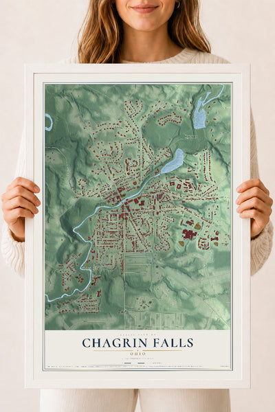 Map of Chagrin Falls, Ohio, 18 x 24 inch print in a white wood frame
