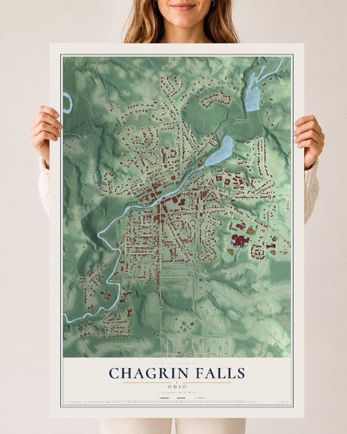 Map of Chagrin Falls, Ohio, 24 x 36 inch unframed archival matte print