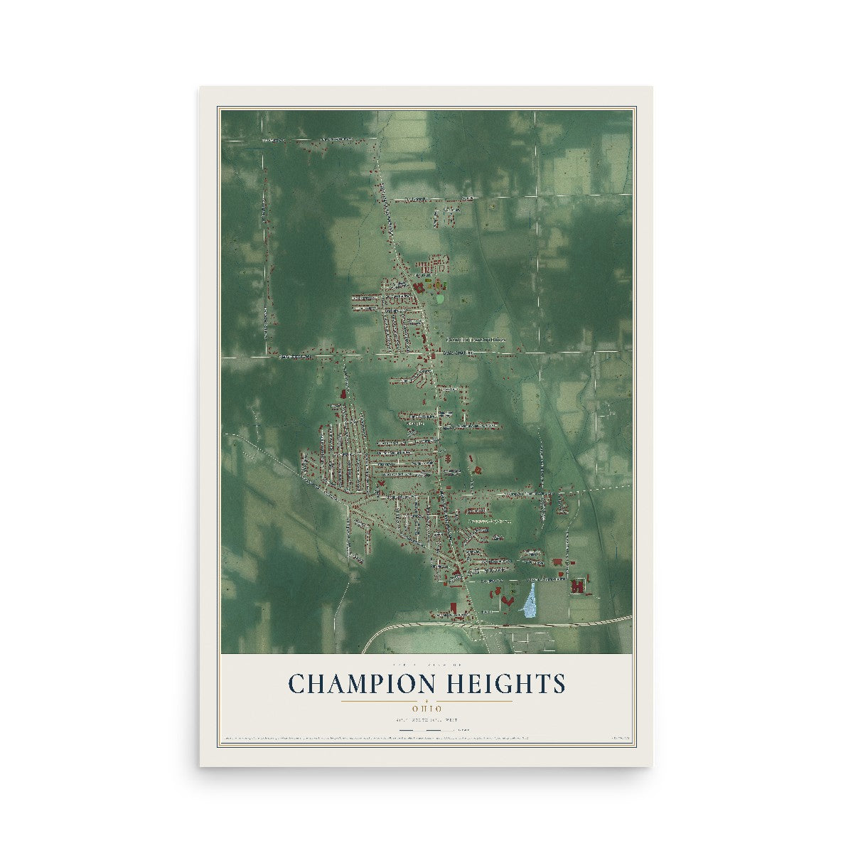 Map of Champion Heights, Ohio, 12 x 18 inch unframed archival matte print