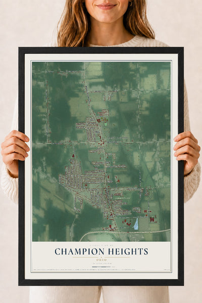 Map of Champion Heights, Ohio, 18 x 24 inch print in a black wood frame