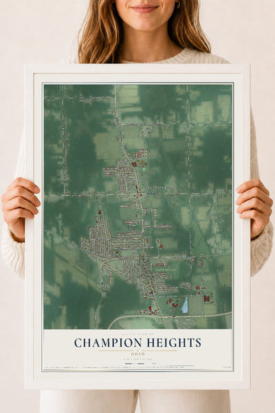Map of Champion Heights, Ohio, 18 x 24 inch print in a white wood frame