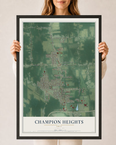 Map of Champion Heights, Ohio, 24 x 36 inch print in a black wood frame