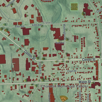 Close-up of the map of Chardon, Ohio print showing street and building detail