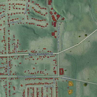 Second close-up of the map of Chardon, Ohio print showing more streets and buildings