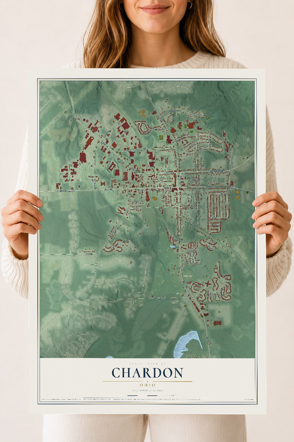 Map of Chardon, Ohio, 18 x 24 inch unframed archival matte print