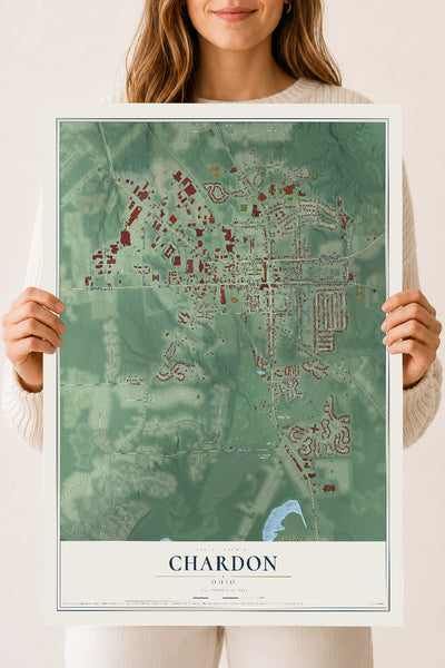 Map of Chardon, Ohio, 18 x 24 inch unframed archival matte print
