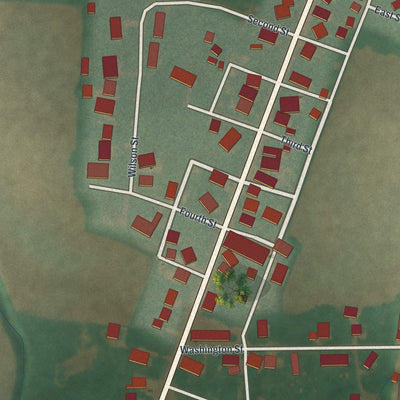 Close-up of the map of Chatfield, Ohio print showing street and building detail