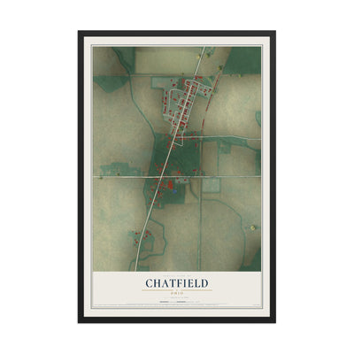 Map of Chatfield, Ohio, 12 x 18 inch print in a black wood frame