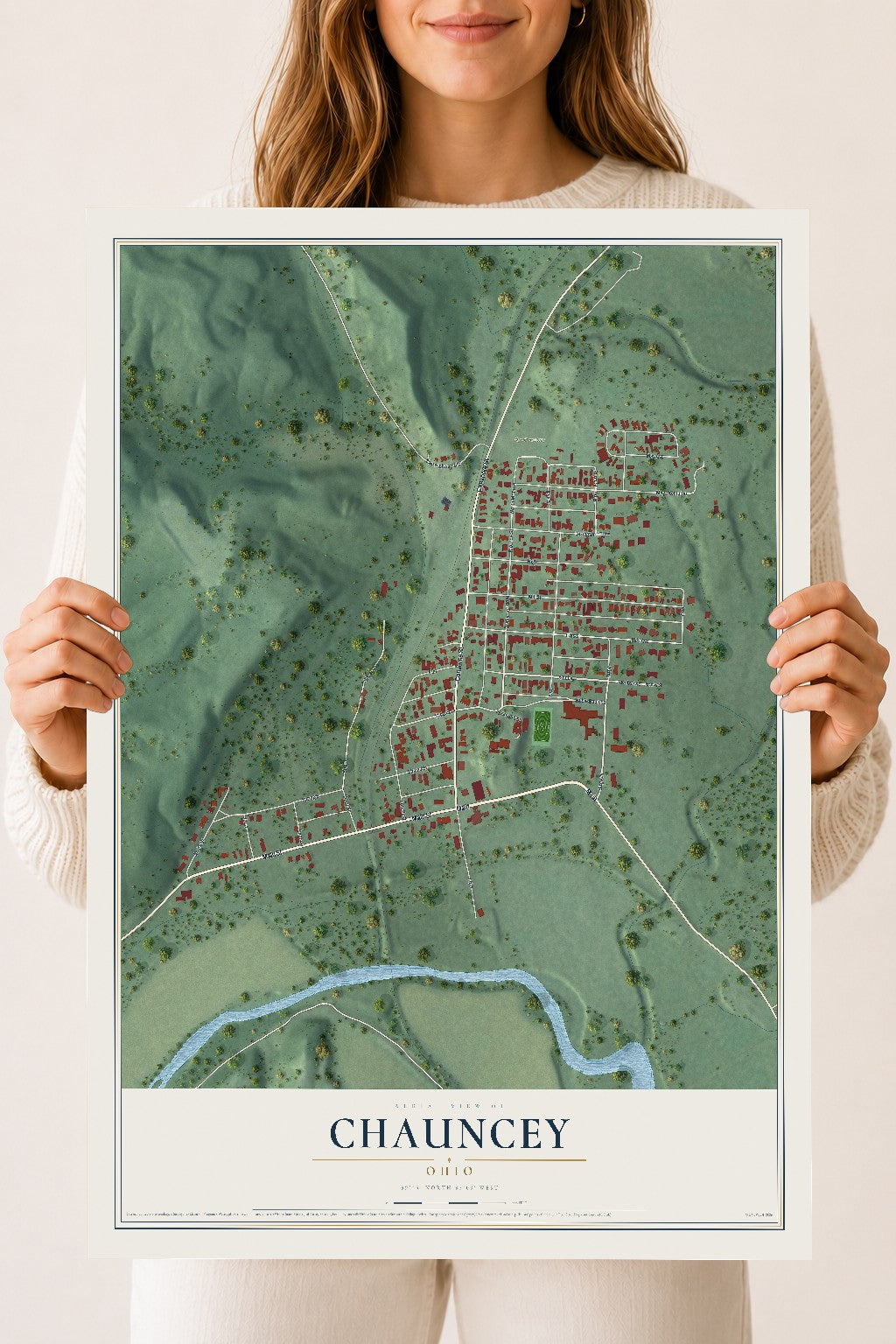 Map of Chauncey, Ohio, 18 x 24 inch unframed archival matte print