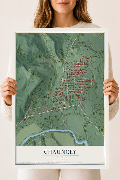 Map of Chauncey, Ohio, 18 x 24 inch unframed archival matte print