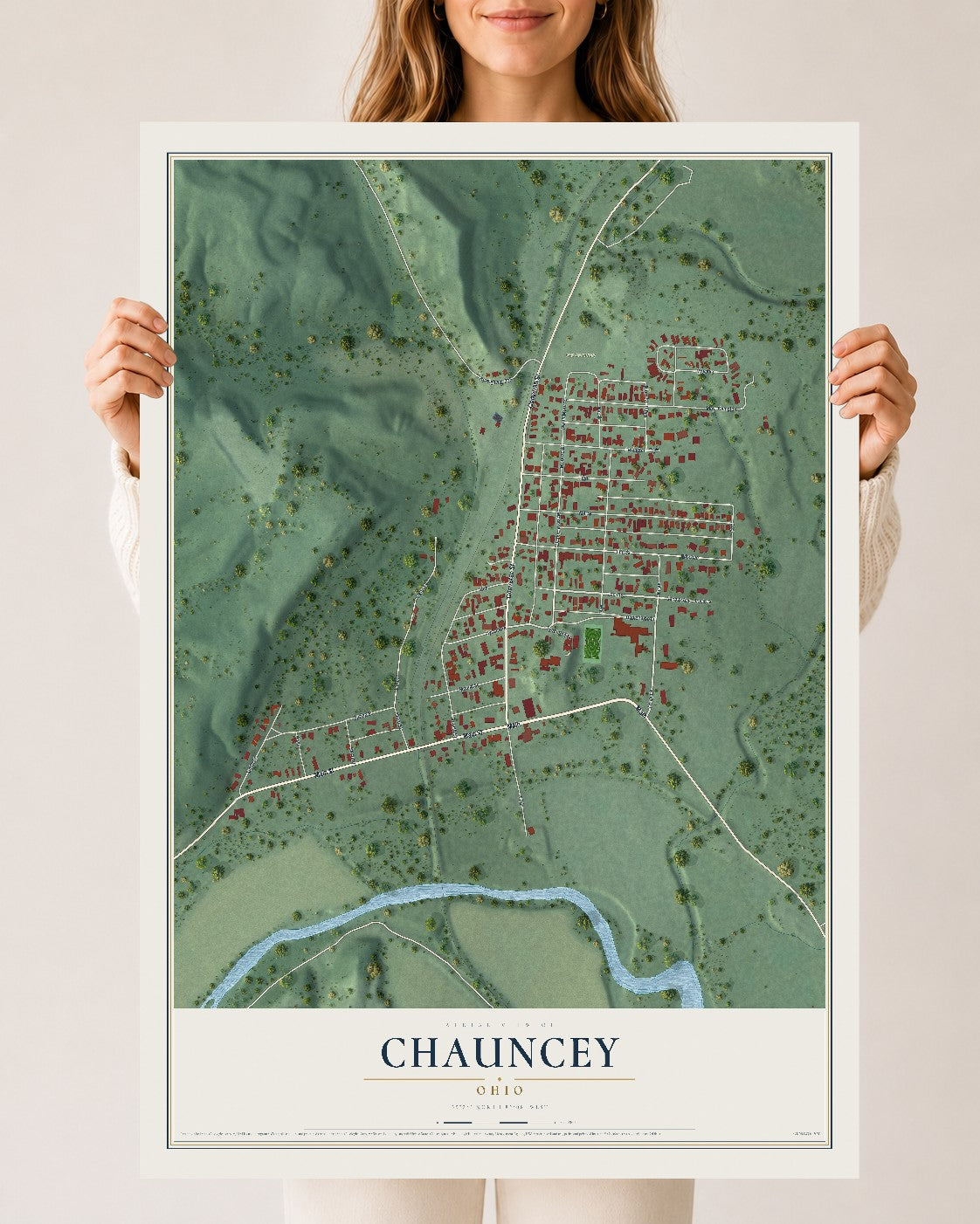 Map of Chauncey, Ohio, 24 x 36 inch unframed archival matte print