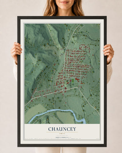 Map of Chauncey, Ohio, 24 x 36 inch print in a black wood frame