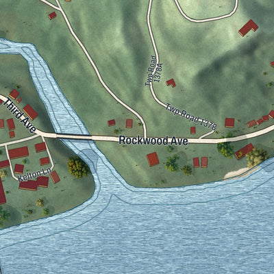 Second close-up of the map of Chesapeake, Ohio print showing more streets and buildings