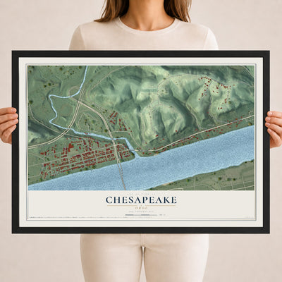 Map of Chesapeake, Ohio, 18 x 24 inch print in a black wood frame
