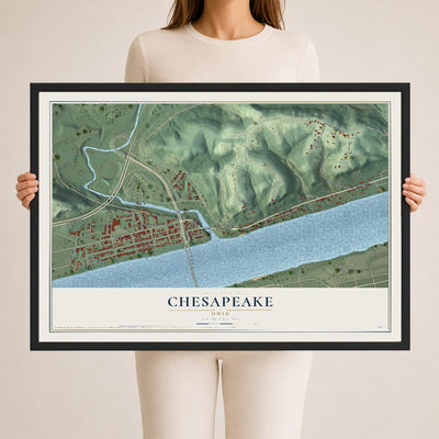 Map of Chesapeake, Ohio, 24 x 36 inch print in a black wood frame