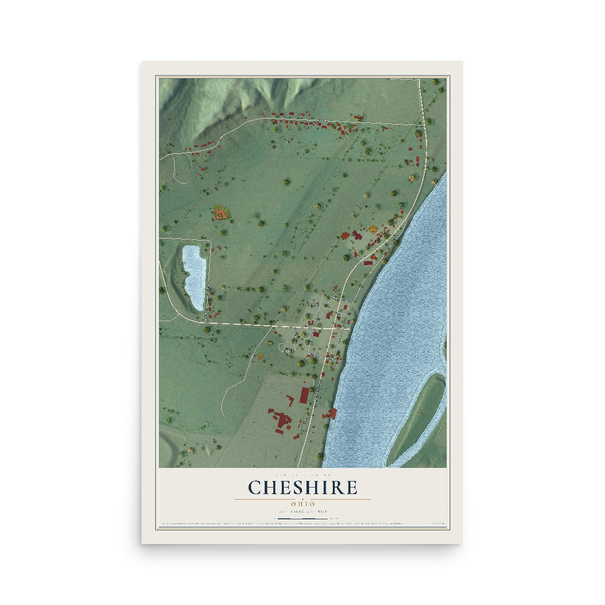 Map of Cheshire, Ohio, 12 x 18 inch unframed archival matte print