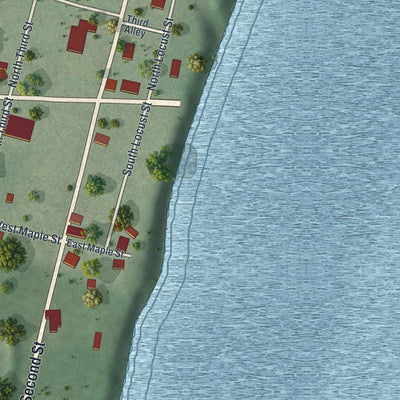 Second close-up of the map of Cheshire, Ohio print showing more streets and buildings