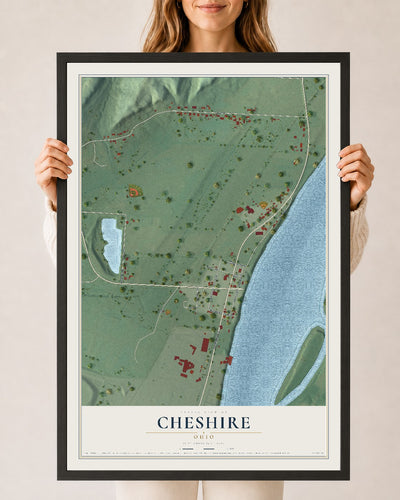 Map of Cheshire, Ohio, 24 x 36 inch print in a black wood frame