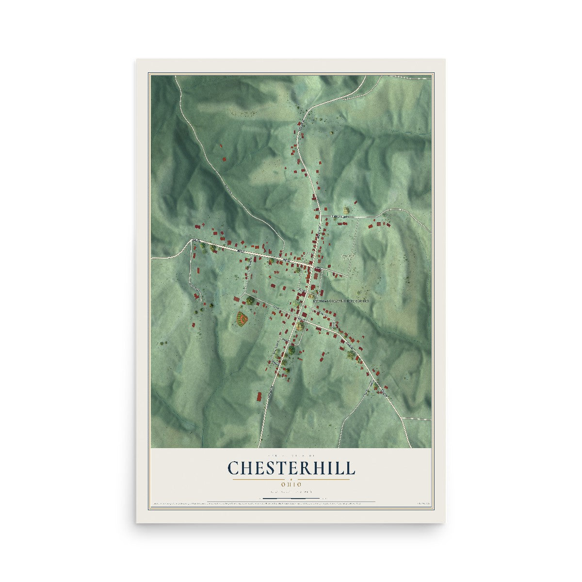 Map of Chesterhill, Ohio, 12 x 18 inch unframed archival matte print