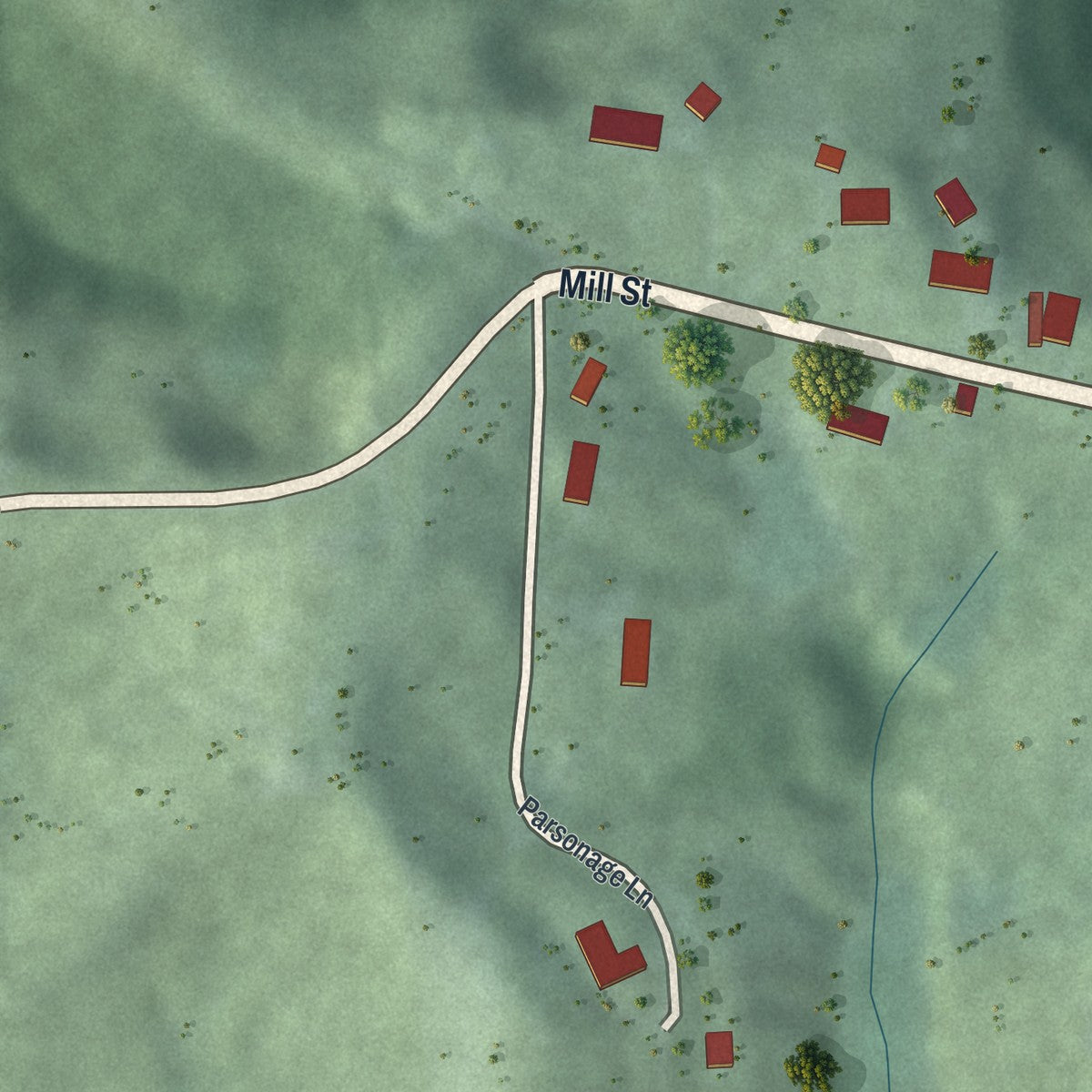 Second close-up of the map of Chesterhill, Ohio print showing more streets and buildings