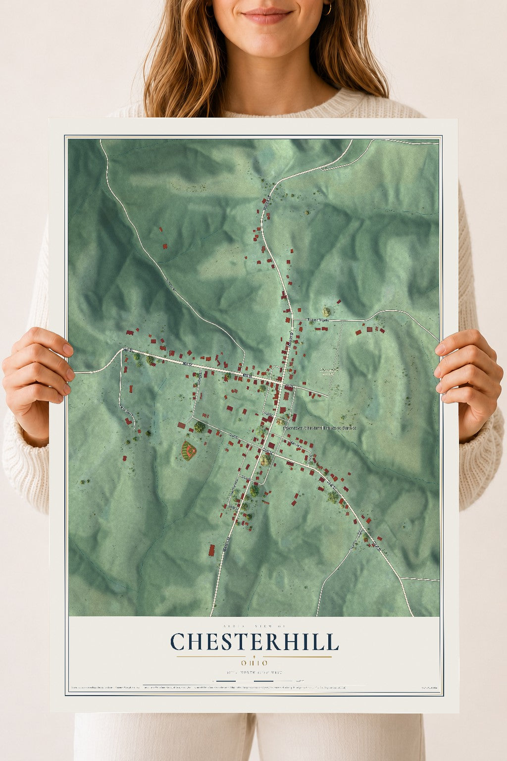 Map of Chesterhill, Ohio, 18 x 24 inch unframed archival matte print