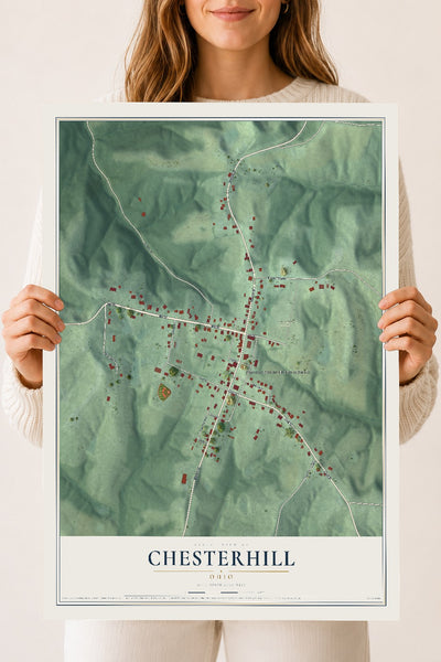 Map of Chesterhill, Ohio, 18 x 24 inch unframed archival matte print