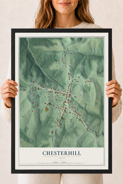Map of Chesterhill, Ohio, 18 x 24 inch print in a black wood frame
