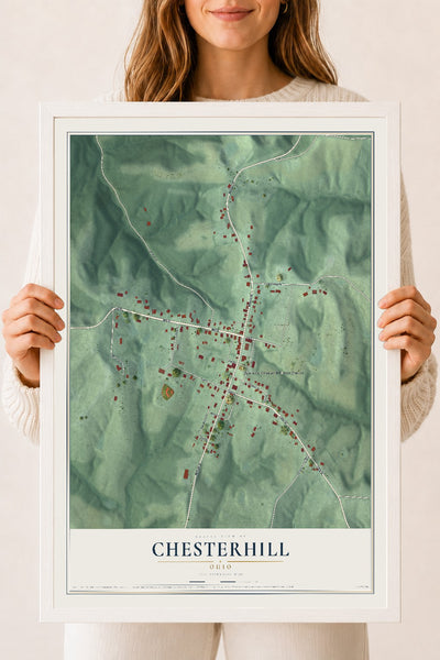 Map of Chesterhill, Ohio, 18 x 24 inch print in a white wood frame