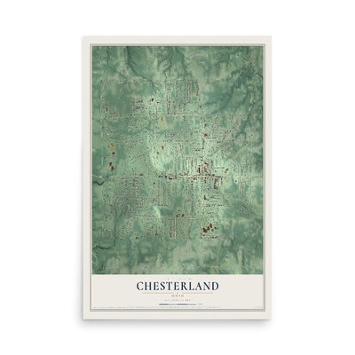 Map of Chesterland, Ohio, 12 x 18 inch unframed archival matte print