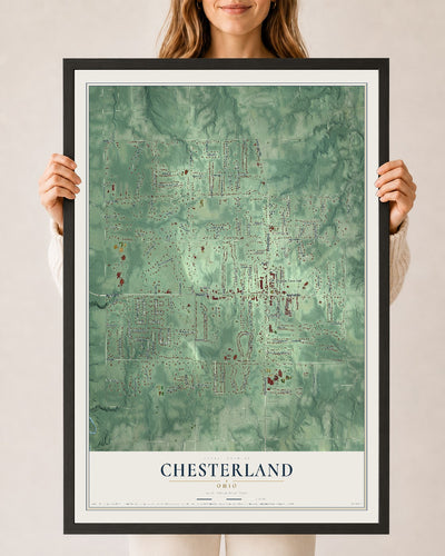Map of Chesterland, Ohio, 24 x 36 inch print in a black wood frame