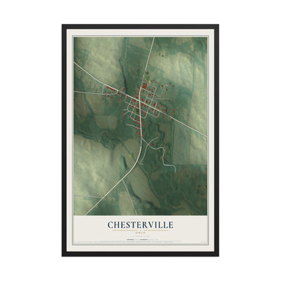 Map of Chesterville, Ohio, 12 x 18 inch print in a black wood frame