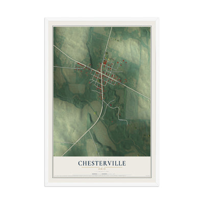 Map of Chesterville, Ohio, 12 x 18 inch print in a white wood frame